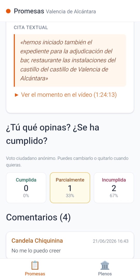 Cita textual de una promesa y votación ciudadana