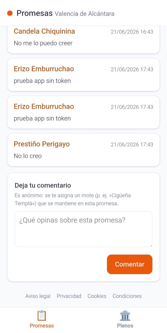 Comentarios ciudadanos en una promesa